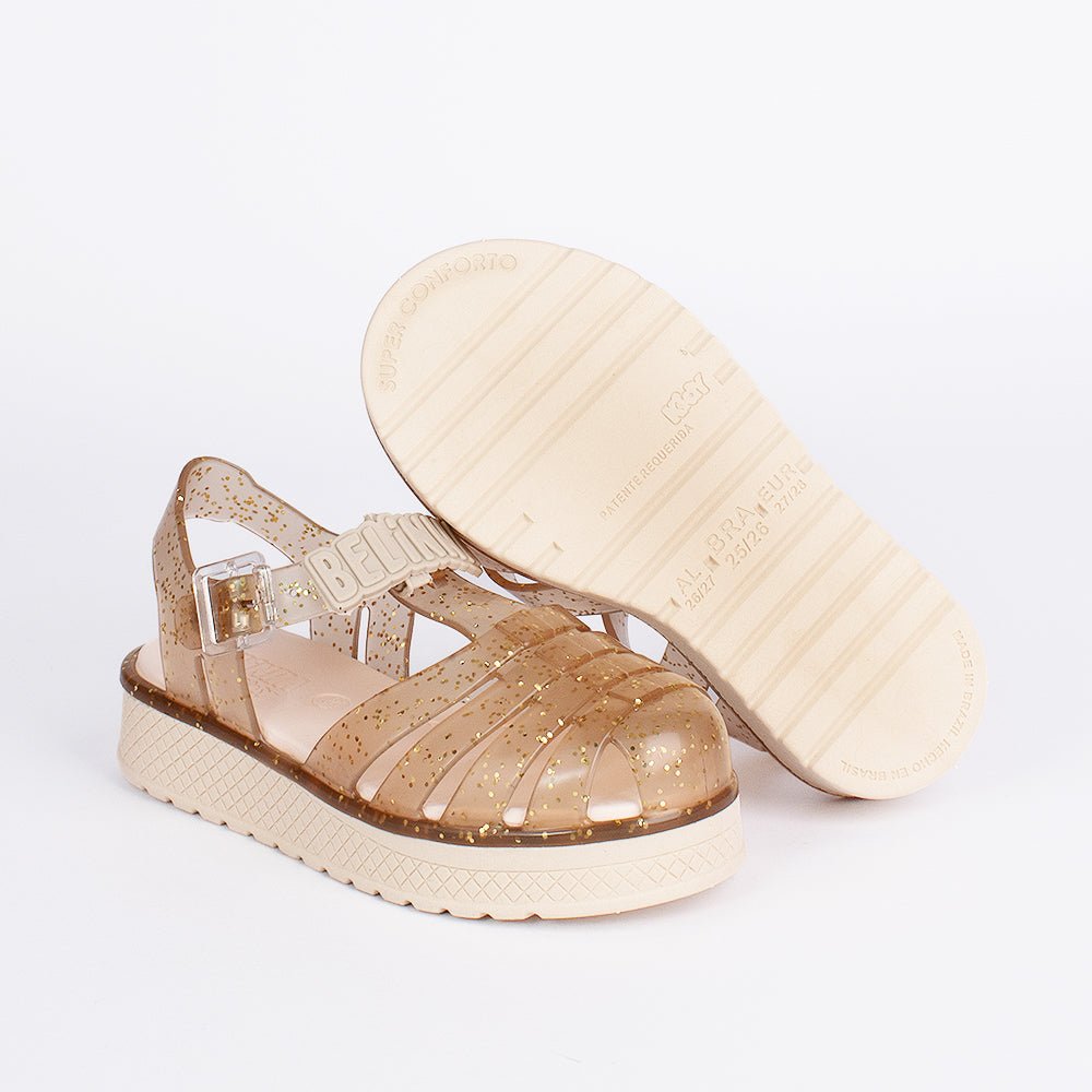 Sandália Infantil Kidy Belinha Gloss Ouro com Glitter Delicadeza e Brilho - Kidy Calçados - Sandália e Papete