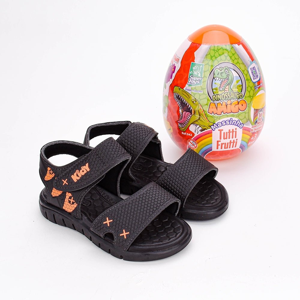 Sandália Infantil Kidy Toys Com Brinquedo Surpresa Preto Laranja Neon - Kidy Calçados - Sandália e Papete