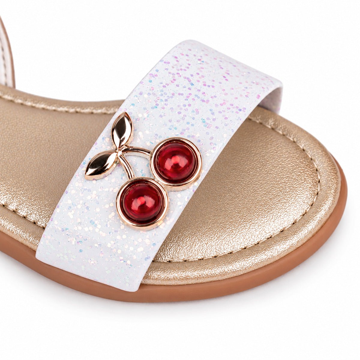 Sandália Infantil Menina Kidy Cristal Branco e Vermelho Cereja Delicada Flat - Kidy Calçados -