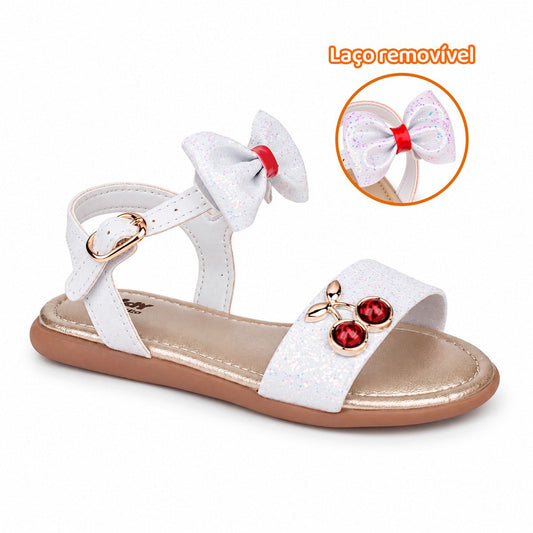 Sandália Infantil Menina Kidy Cristal Branco e Vermelho Cereja Delicada Flat - Kidy Calçados -