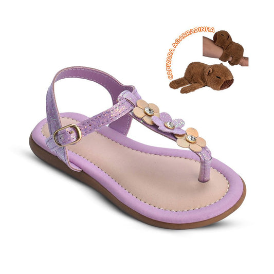 Sandália Infantil Menina Kidy Cristal Lilás com Capivara Agarradinha - Kidy Calçados - Sandália e Papete