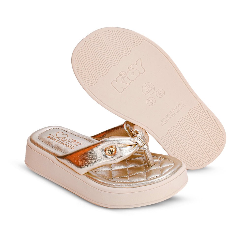 Sandália Infantil Menina Kidy Flat Form Ouro Conforto e Estilo - Kidy Calçados - Sandália e Papete
