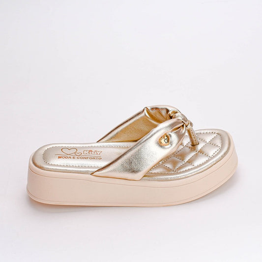 Sandália Infantil Menina Kidy Flat Form Ouro Conforto e Estilo - Kidy Calçados - Sandália e Papete