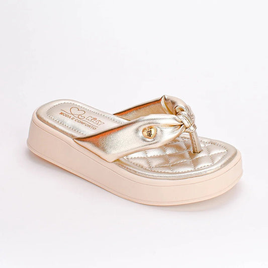 Sandália Infantil Menina Kidy Flat Form Ouro Conforto e Estilo - Kidy Calçados - Sandália e Papete