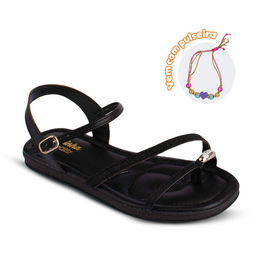 Sandália Infantil Menina Kidy Flat Preto Leve Macia Delicada - Kidy Calçados -