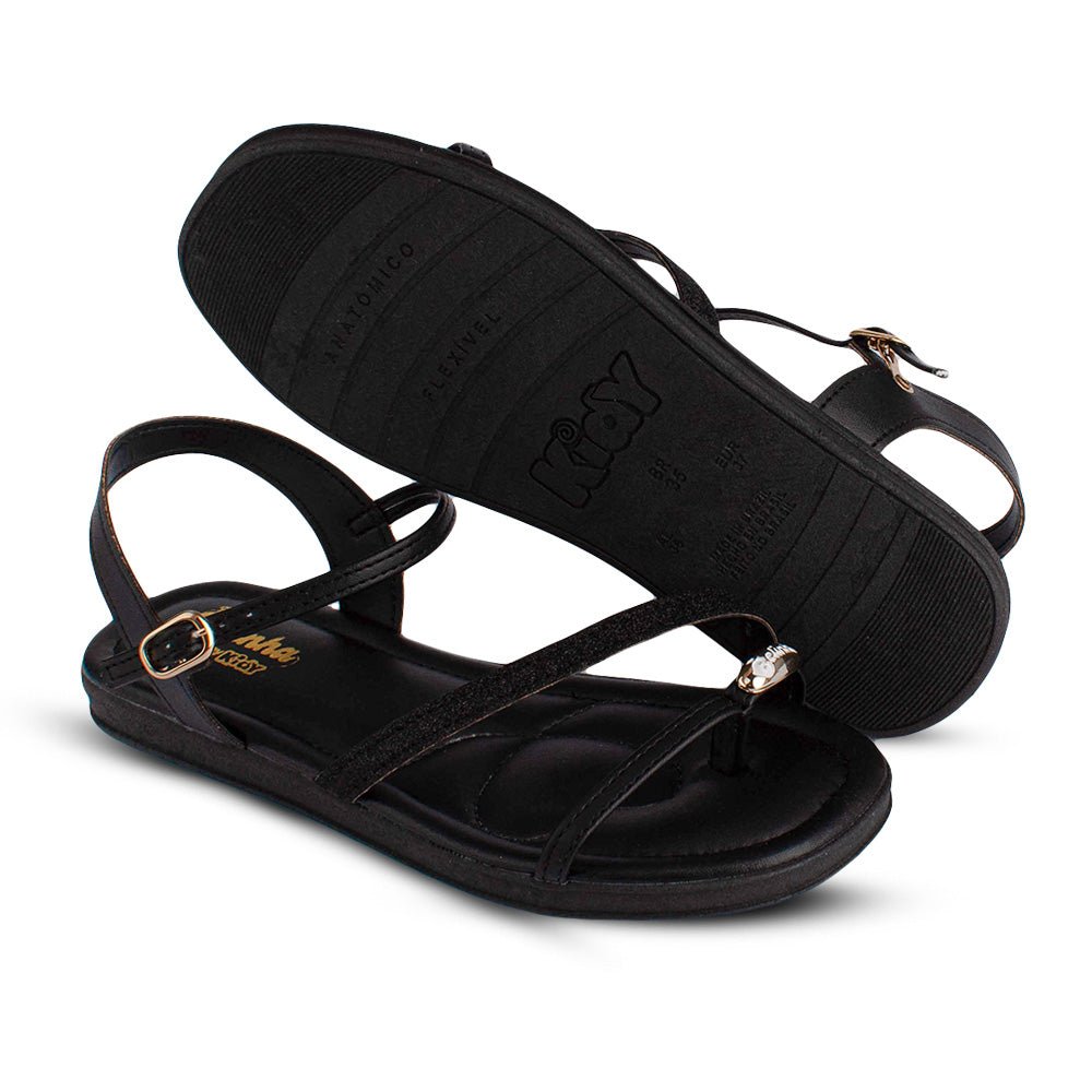 Sandália Infantil Menina Kidy Flat Preto Leve Macia Delicada - Kidy Calçados -