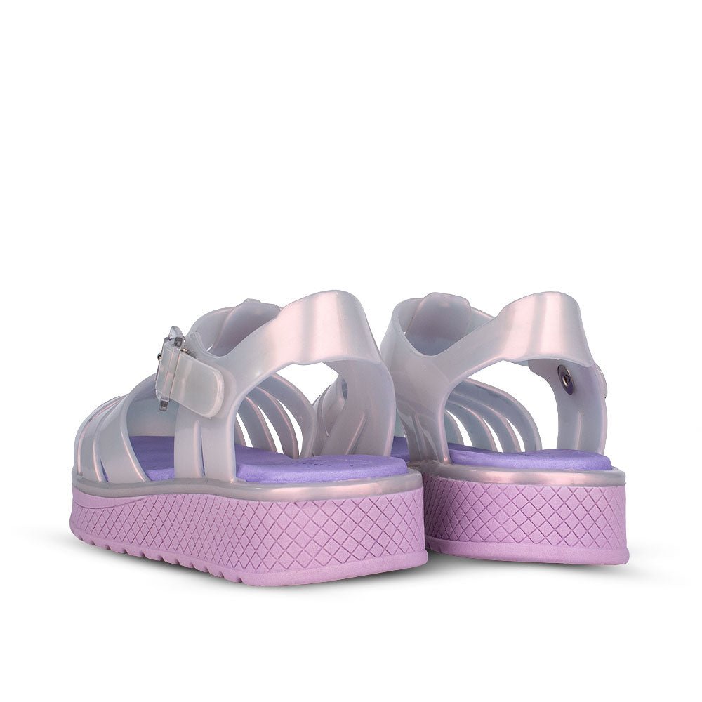 Sandália Infantil Menina Kidy Gloss Belinha Nude com Lilás Conforto e Brilho - Kidy Calçados - 