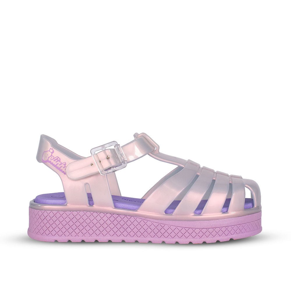 Sandália Infantil Menina Kidy Gloss Belinha Nude com Lilás Conforto e Brilho - Kidy Calçados - 