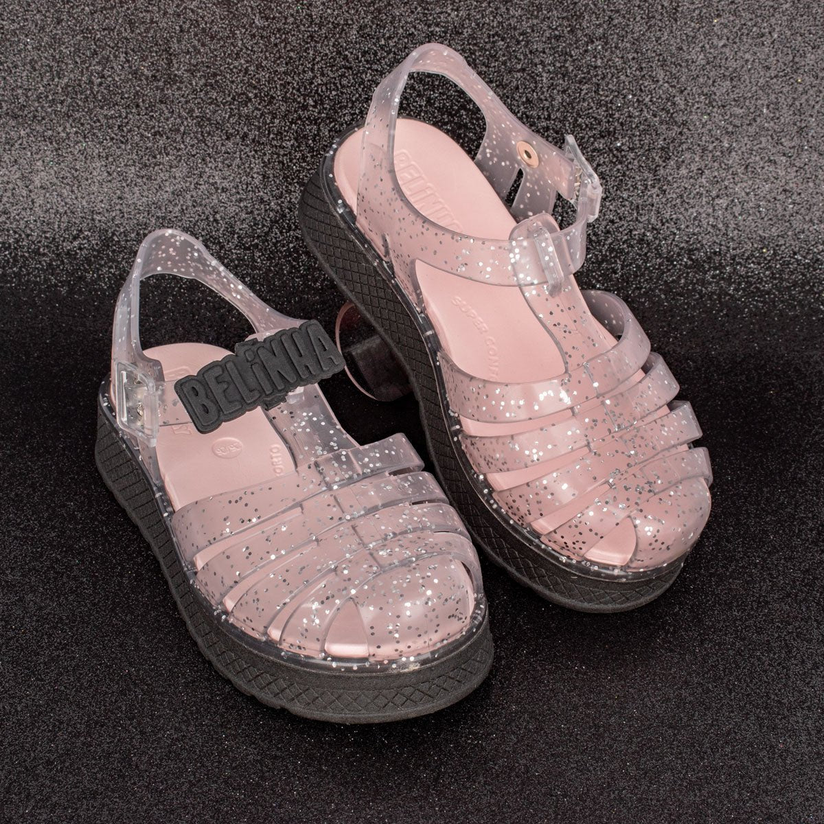 Sandália Infantil Menina Kidy Gloss Belinha Preto Glitter Delicada - Kidy Calçados - Sandália e Papete