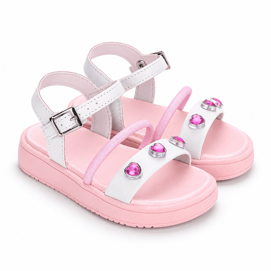 Sandália Infantil Menina Kidy Mini Flat Form Branco e Rosa Delicada - Kidy Calçados - Sandália e Papete