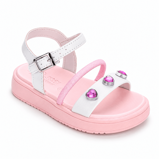 Sandália Infantil Menina Kidy Mini Flat Form Branco e Rosa Delicada - Kidy Calçados - Sandália e Papete