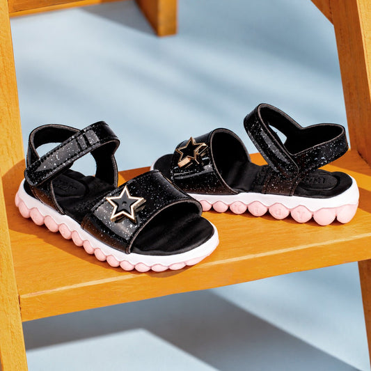 Sandália Infantil Menina Kidy Preto Brinca Flex Preto Estrela Luz E Led - Kidy Calçados -