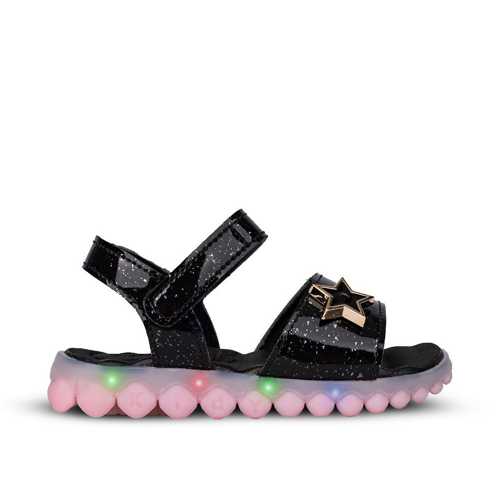 Sandália Infantil Menina Kidy Preto Brinca Flex Preto Estrela Luz E Led - Kidy Calçados -