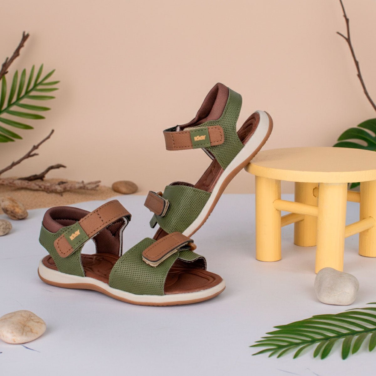 Sandália Infantil Menino Kidy Baby Verde Militar e Caramelo Primeiros Passos - Kidy Calçados - 