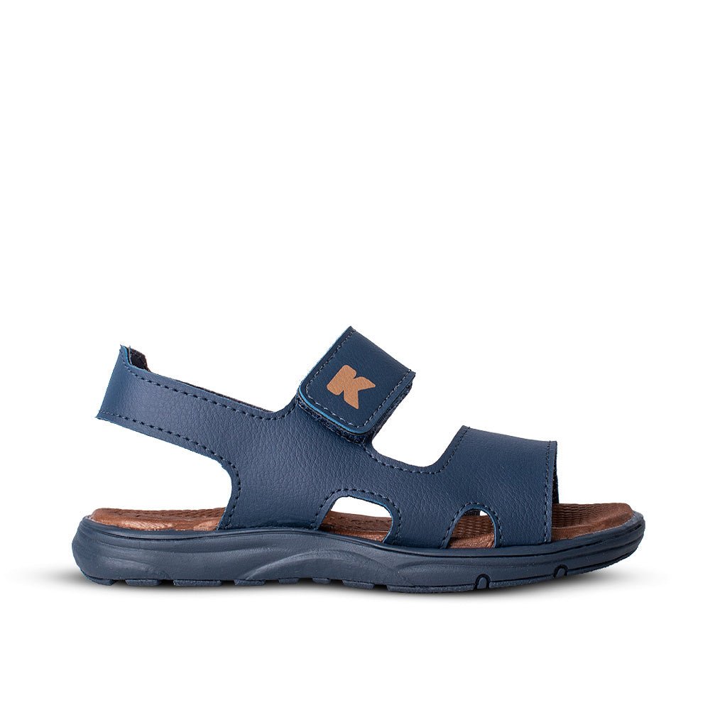 Sandália Infantil Menino Kidy Comfort Marinho e Caramelo com Velcro Leve e Prática - Kidy Calçados - 