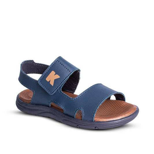 Sandália Infantil Menino Kidy Comfort Marinho e Caramelo com Velcro Leve e Prática - Kidy Calçados - 