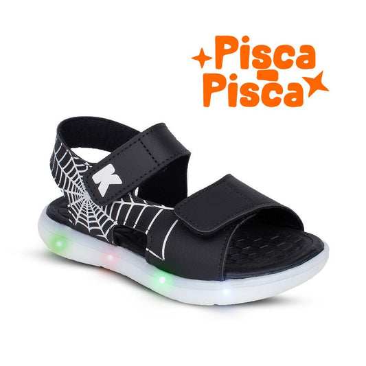 Sandália Infantil Menino Kidy Flex Light Preta Led Velcro Pisca Pisca - Kidy Calçados - 