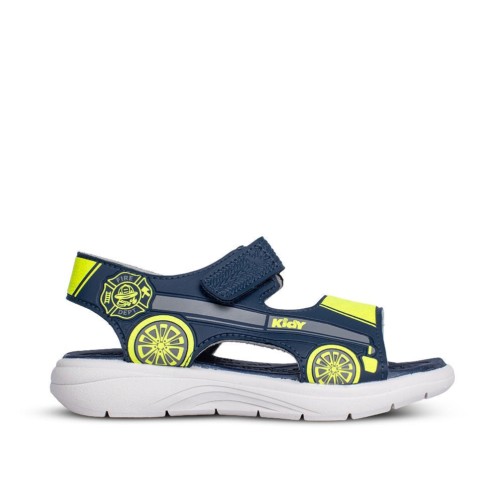 Sandália Infantil Menino Kidy Fly Baby Marinho Grafite e Amarelo Neon Brinde Carrinho - Kidy Calçados - 