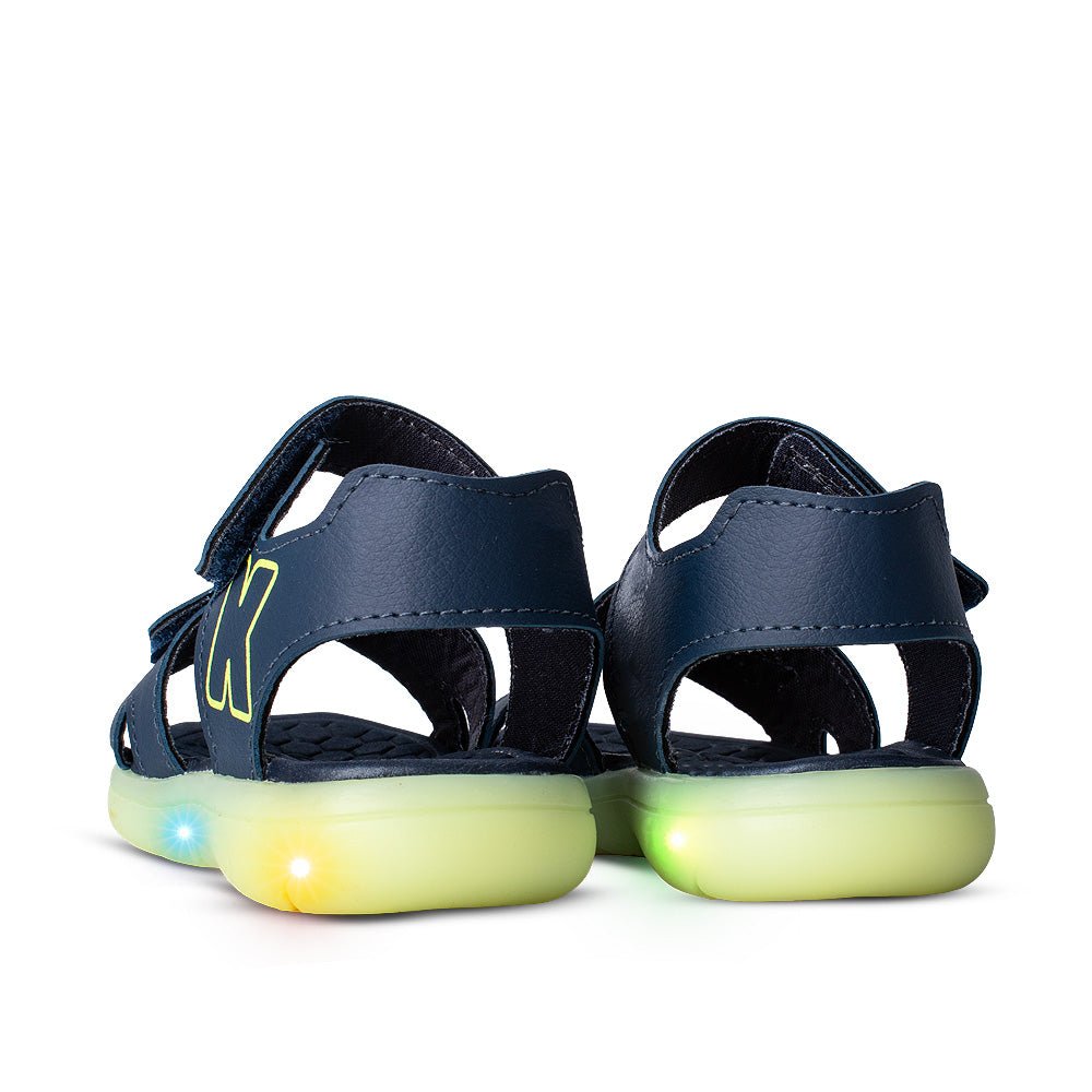 Sandália Infantil Menino Kidy Light Marinho/Verde Neon com LED 22 ao 27 - Kidy Calçados - 