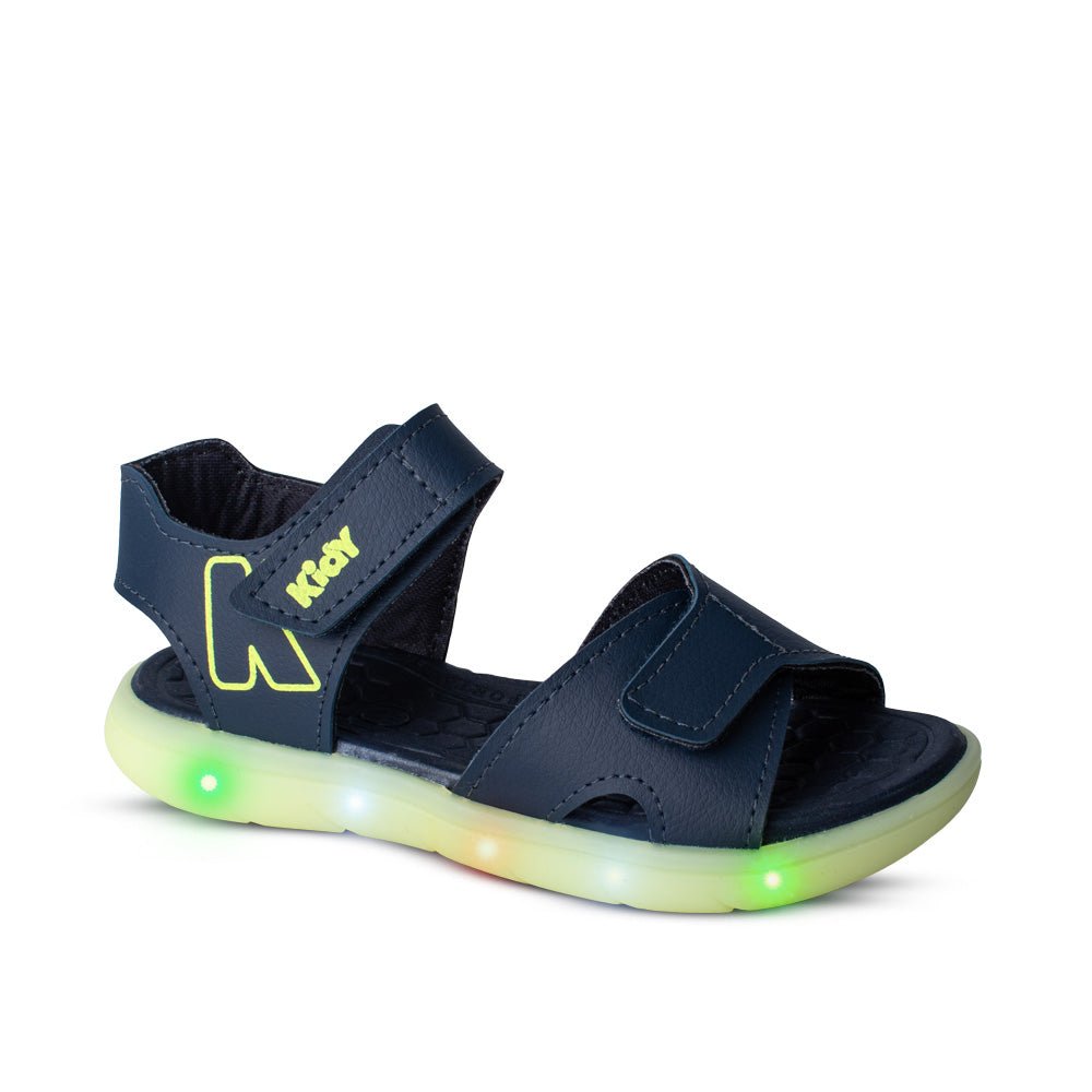 Sandália Infantil Menino Kidy Light Marinho/Verde Neon com LED 22 ao 27 - Kidy Calçados - 