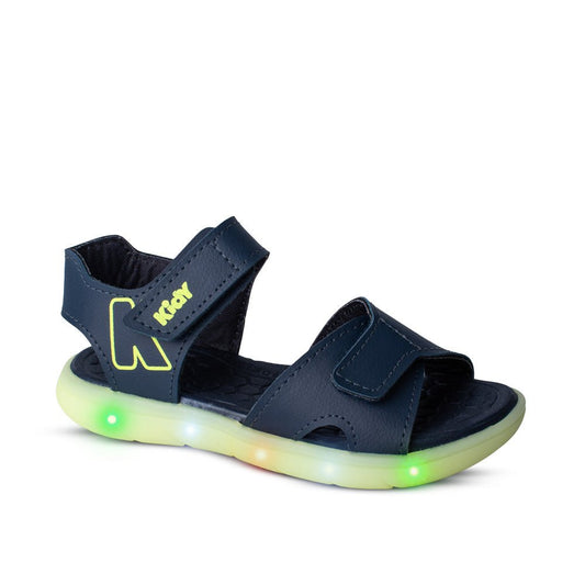 Sandália Infantil Menino Kidy Light Marinho/Verde Neon com LED 22 ao 27 - Kidy Calçados - 