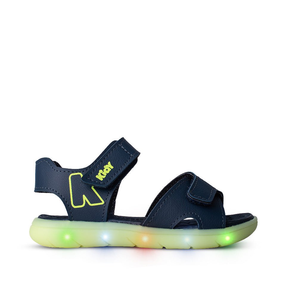 Sandália Infantil Menino Kidy Light Marinho/Verde Neon com LED 22 ao 27 - Kidy Calçados - 
