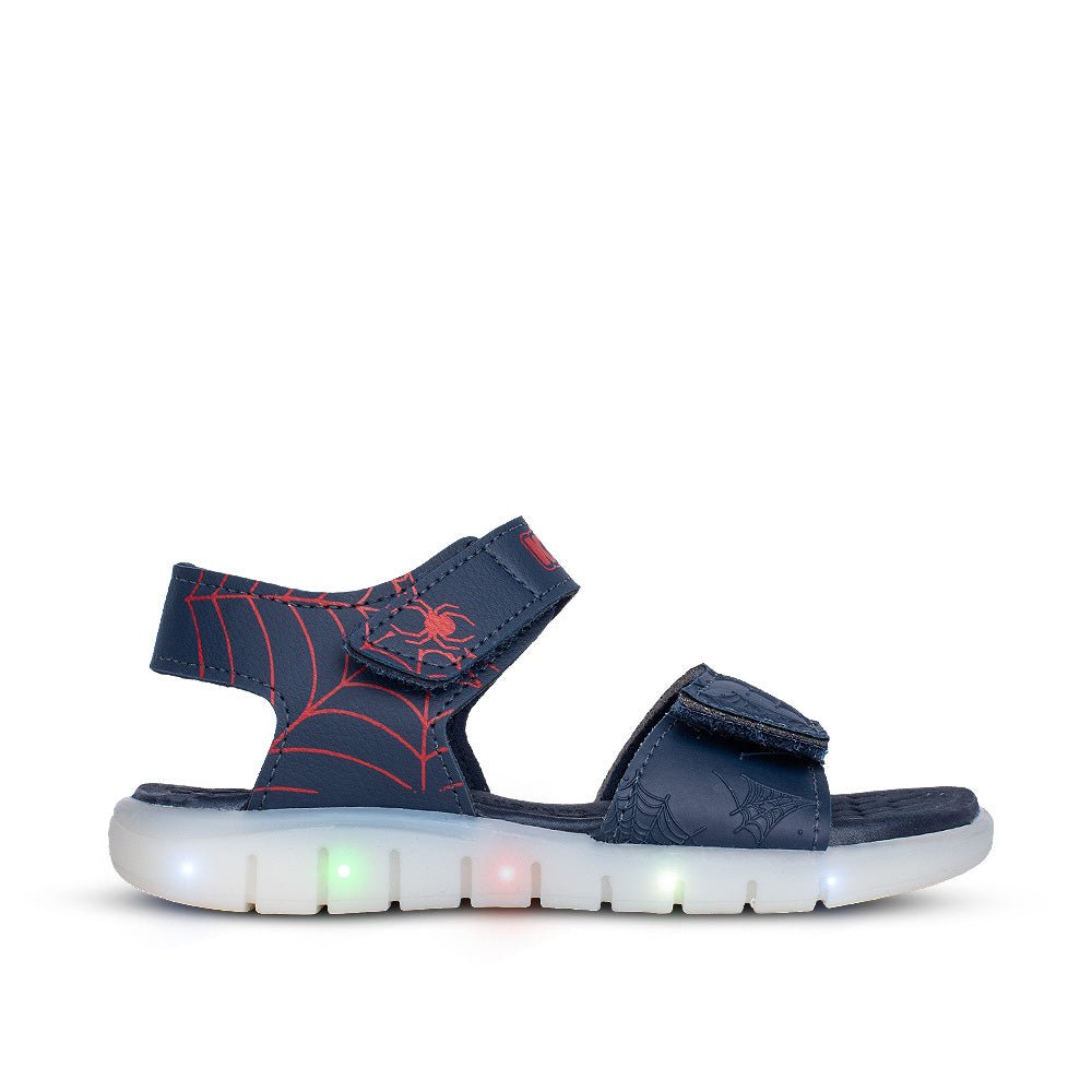 Sandália Infantil Menino Kidy Marinho Velcro Duplo Aranha Led - Kidy Calçados - 