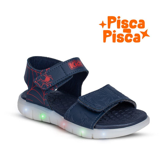Sandália Infantil Menino Kidy Marinho Velcro Duplo Aranha Led - Kidy Calçados - 