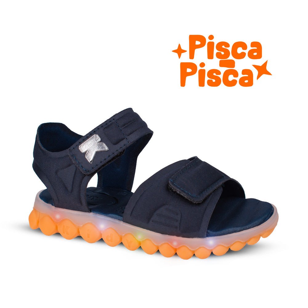 Sandália Infantil Menino Kidy Pisca Pisca Marinho Laranja Luz E Led - Kidy Calçados -