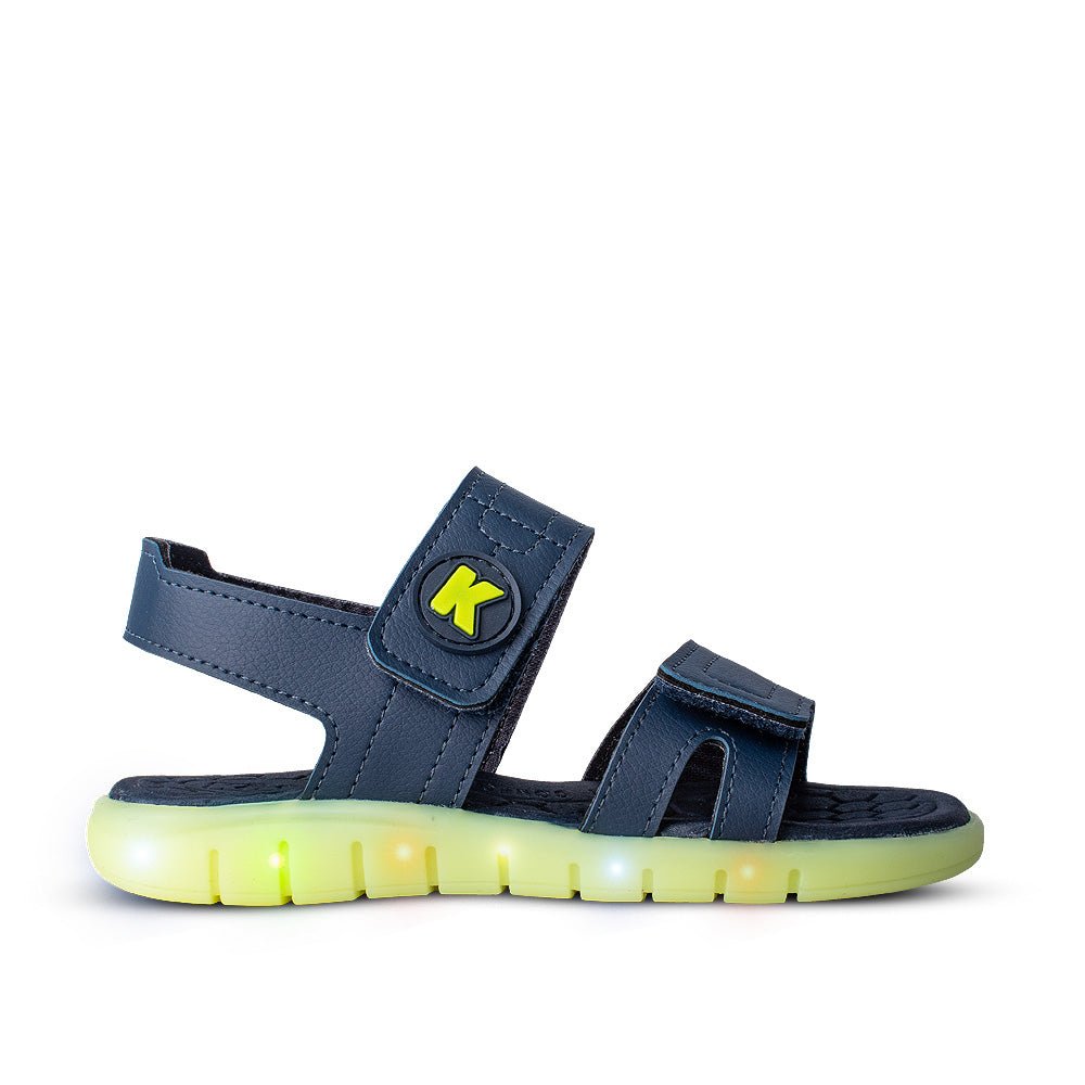 Sandália Infantil Menino Kidy Wave Light Marinho e Verde Neon Pisca - Pisca e Velcro - Kidy Calçados - 