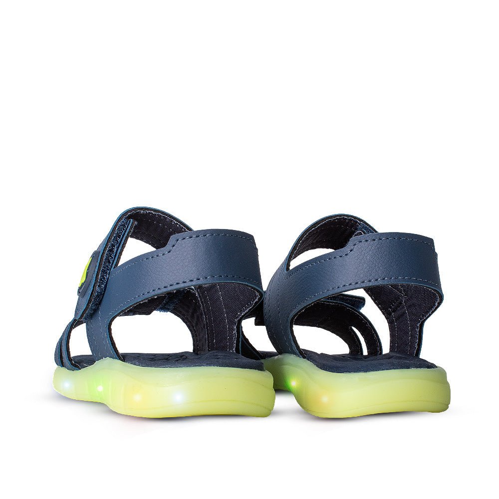 Sandália Infantil Menino Kidy Wave Light Marinho e Verde Neon Pisca - Pisca e Velcro - Kidy Calçados - 