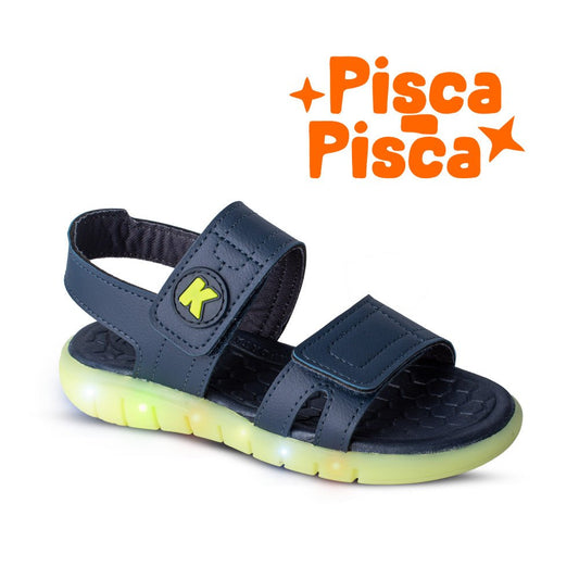 Sandália Infantil Menino Kidy Wave Light Marinho e Verde Neon Pisca - Pisca e Velcro - Kidy Calçados - 