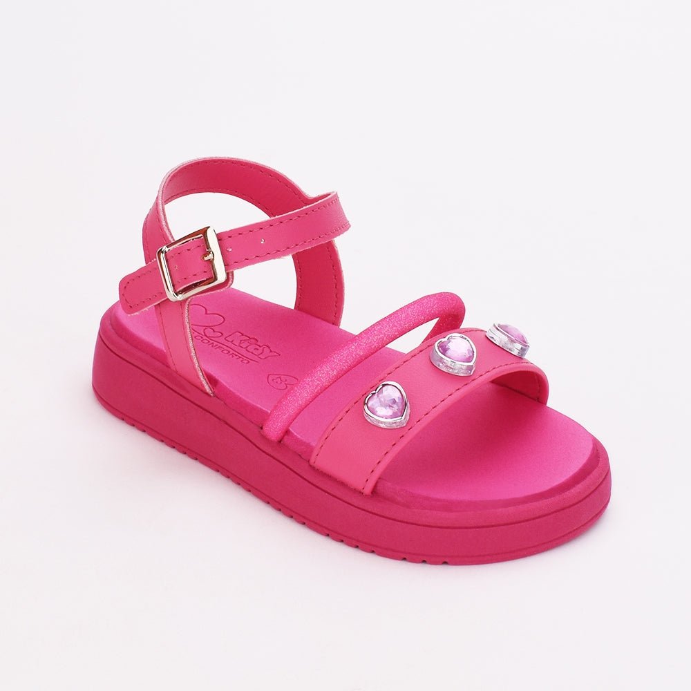 Sandália Menina Infantil Kidy Mini Flat Form Branco e Rosa - Kidy Calçados - 