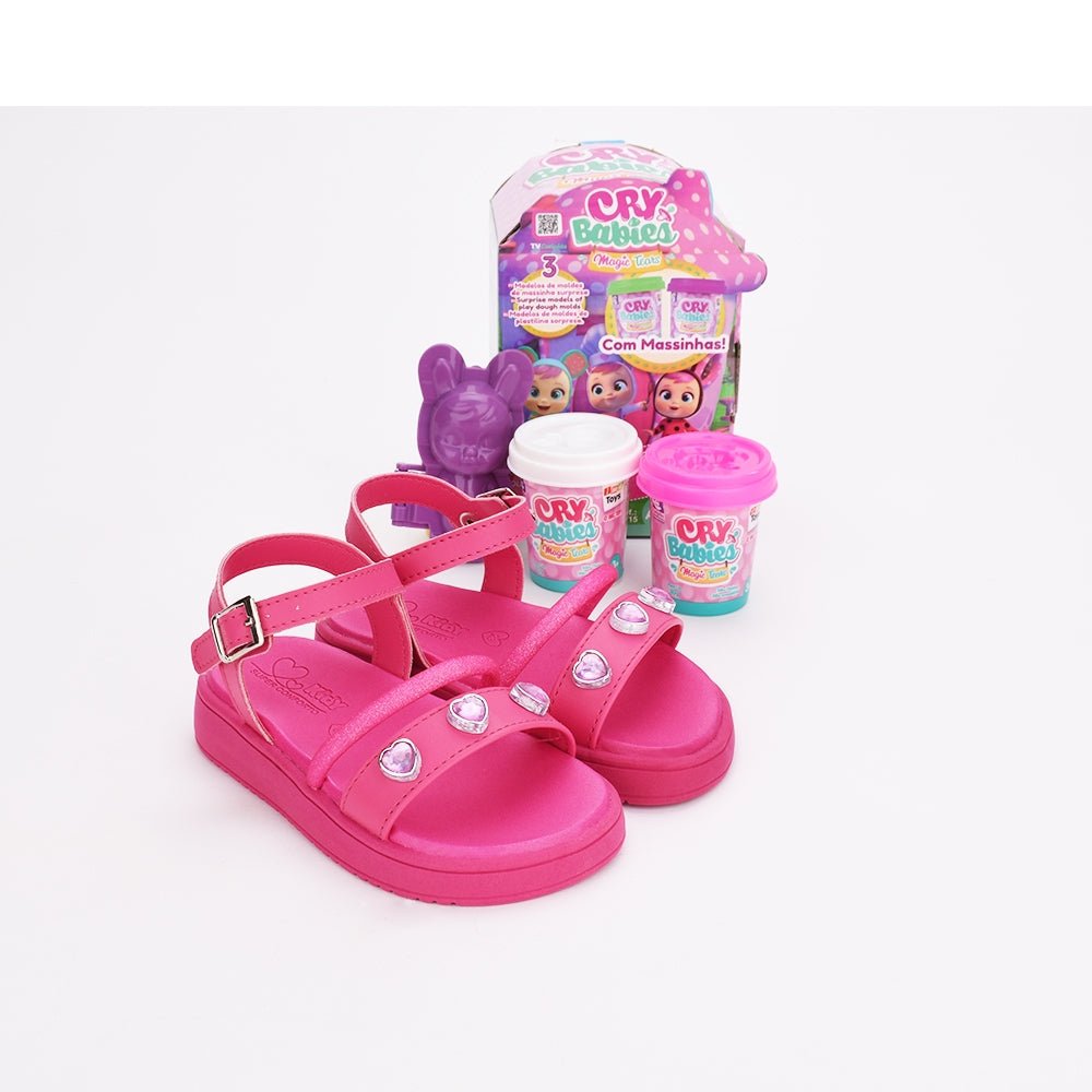 Sandália Menina Infantil Kidy Mini Flat Form Branco e Rosa - Kidy Calçados - 