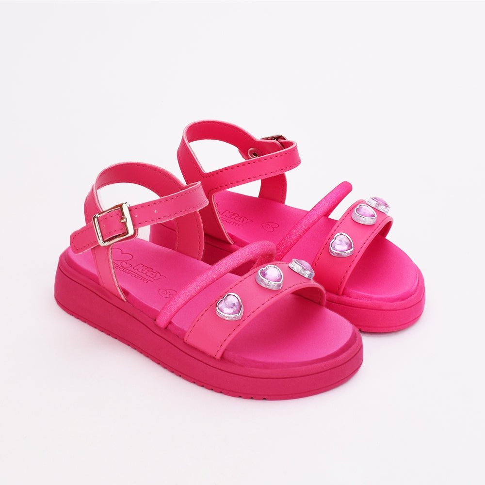 Sandália Menina Infantil Kidy Mini Flat Form Branco e Rosa - Kidy Calçados - 