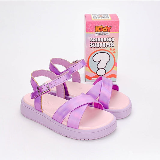 Sandália Menina Infantil Kidy Mini Flatform Com Brinquedo Surpresa Lilás - Kidy Calçados - 