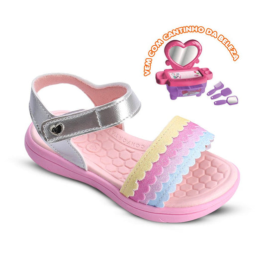 Sandália Menina Infantil Kidy Toys Baby Prata Colorido - Kidy Calçados - Sandália e Papete
