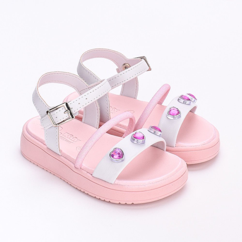 SANDÁLIA MENINA KIDY MINI FLAT FORM BRANCO/ROSA COM BRINQUEDO - Kidy Calçados - 