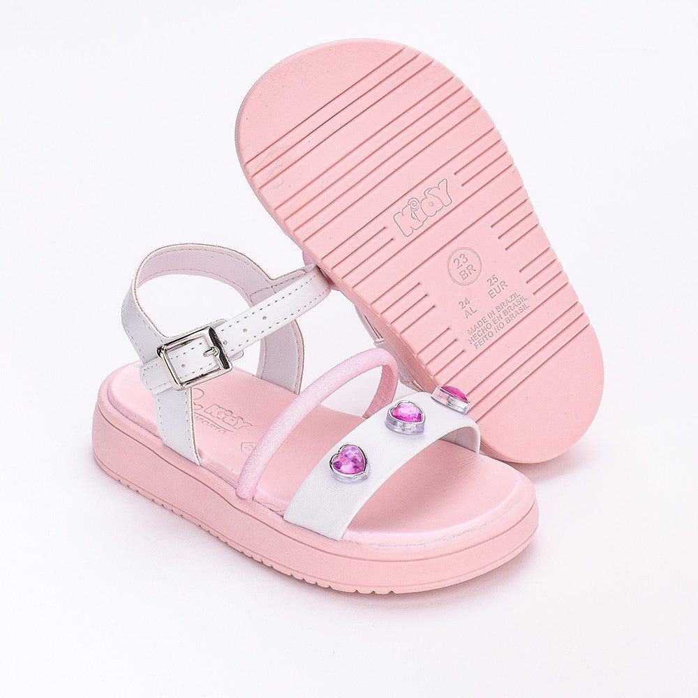 SANDÁLIA MENINA KIDY MINI FLAT FORM BRANCO/ROSA COM BRINQUEDO - Kidy Calçados - 
