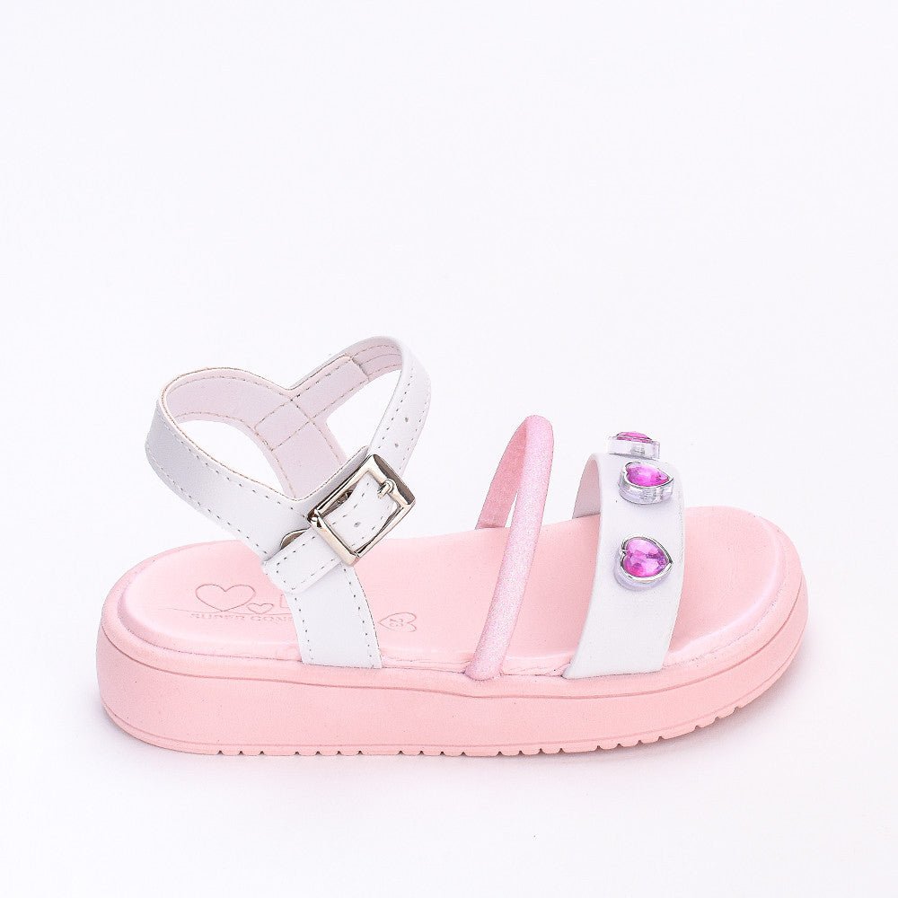 SANDÁLIA MENINA KIDY MINI FLAT FORM BRANCO/ROSA COM BRINQUEDO - Kidy Calçados - 