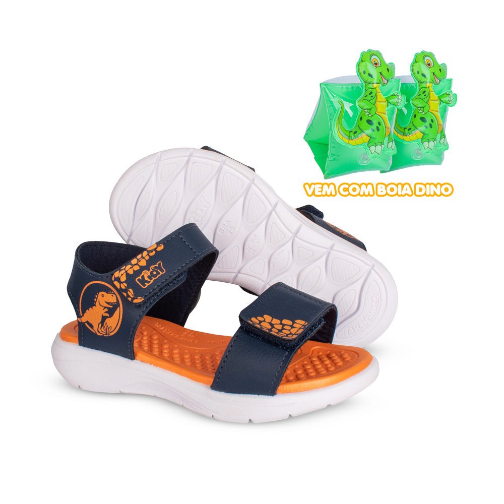 Sandália Menino Infantil Kidy Fly Baby Marinho Laranja Dinossauro - Kidy Calçados - Sandália e Papete