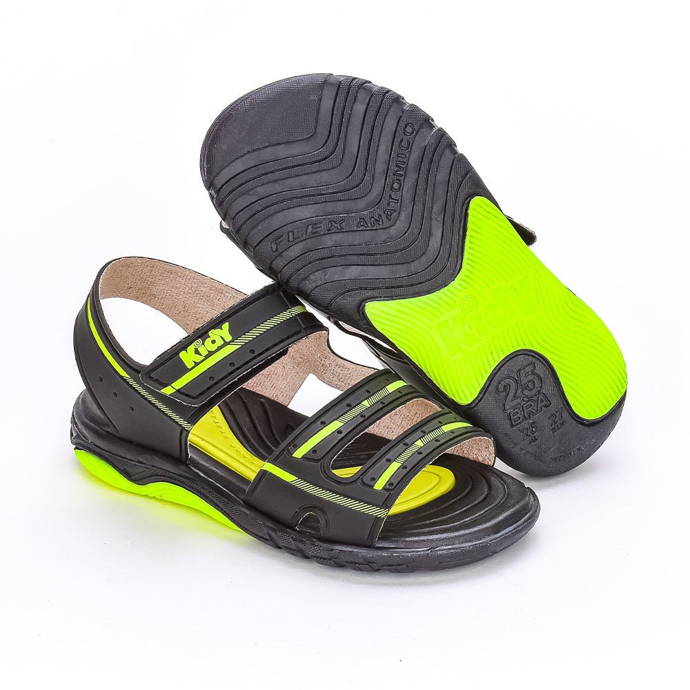 Sandália Menino Infantil Kidy Toys Preto e Amarelo Neon - Kidy Calçados - Sandália e Papete