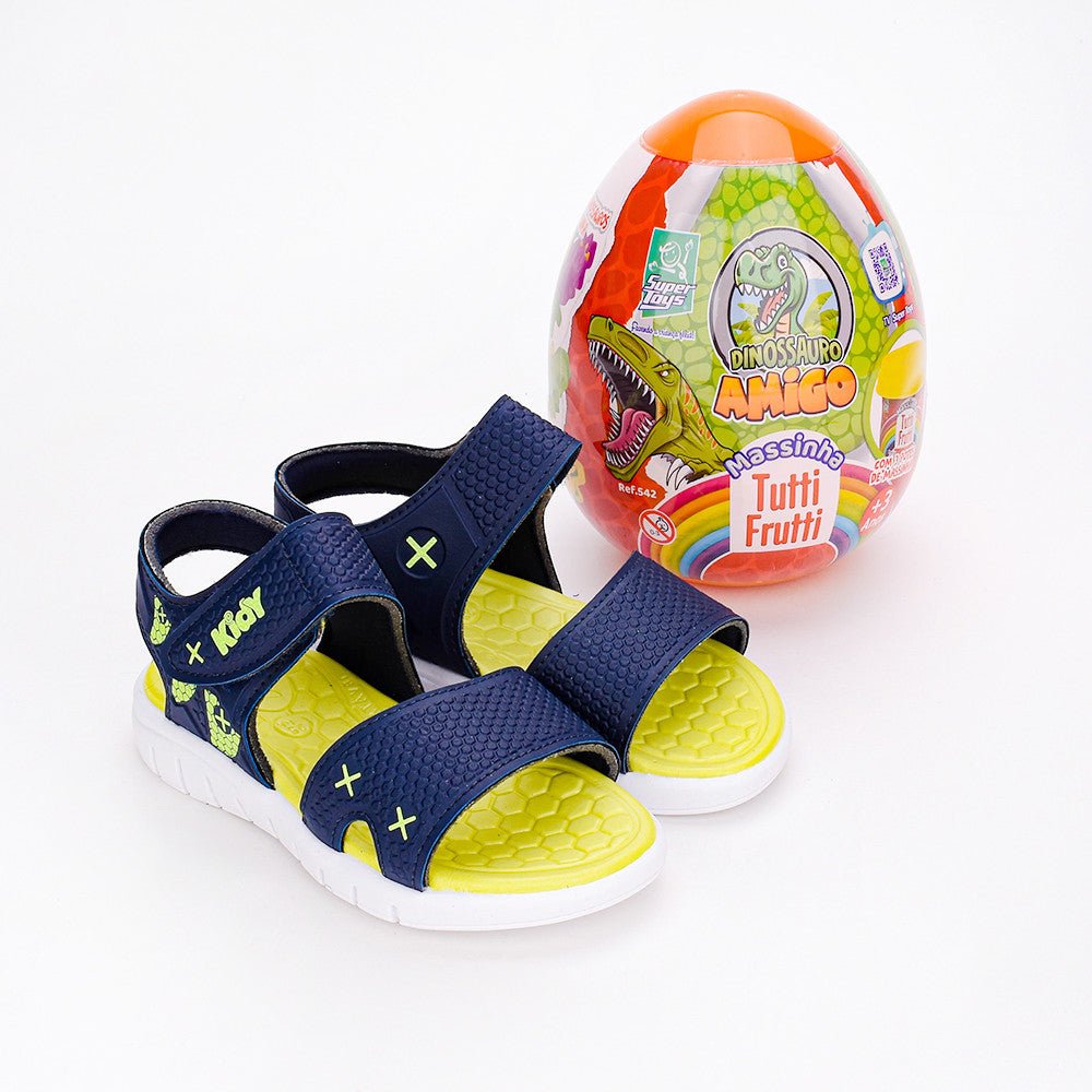 SANDÁLIA PAPETE MENINO KIDY TOYS MARINHO/AMARELO NEON + OVO SURPRESA - Kidy Calçados - Sandália e Papete