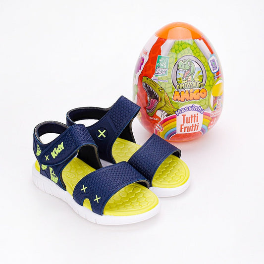 SANDÁLIA PAPETE MENINO KIDY TOYS MARINHO/AMARELO NEON + OVO SURPRESA - Kidy Calçados - Sandália e Papete
