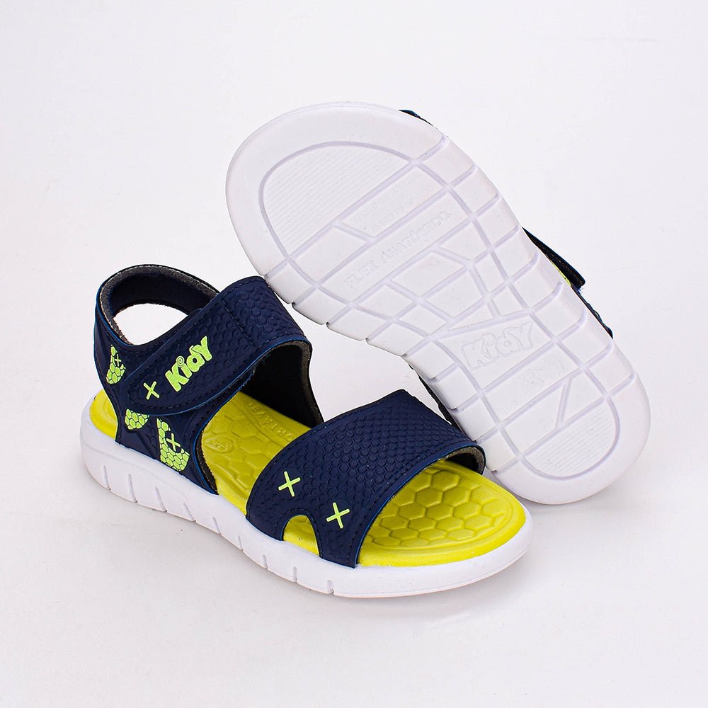SANDÁLIA PAPETE MENINO KIDY TOYS MARINHO/AMARELO NEON + OVO SURPRESA - Kidy Calçados - Sandália e Papete