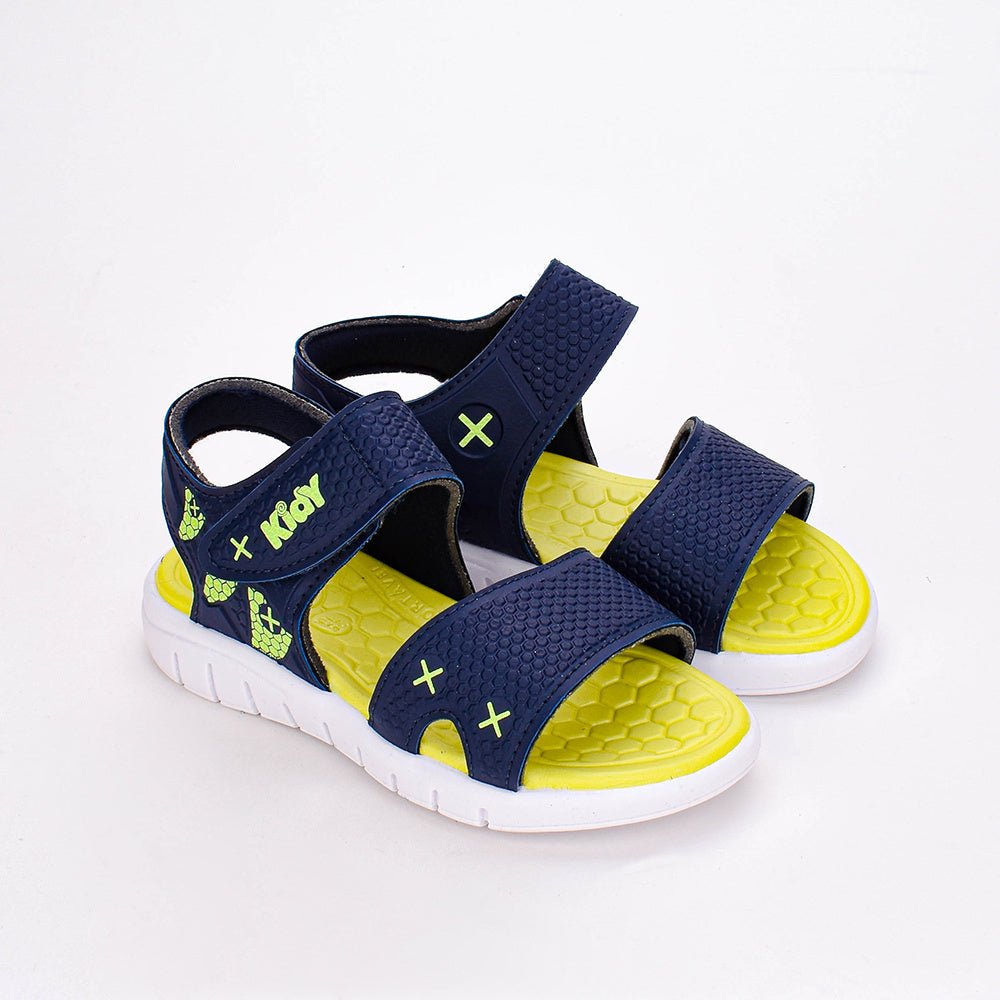 SANDÁLIA PAPETE MENINO KIDY TOYS MARINHO/AMARELO NEON + OVO SURPRESA - Kidy Calçados - Sandália e Papete