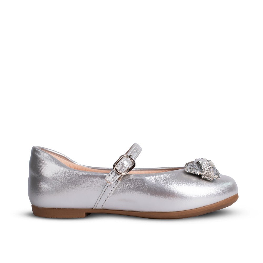 Sapatilha Infantil Menina Kidy Casual Prata com Laço de Strass - Kidy Calçados -