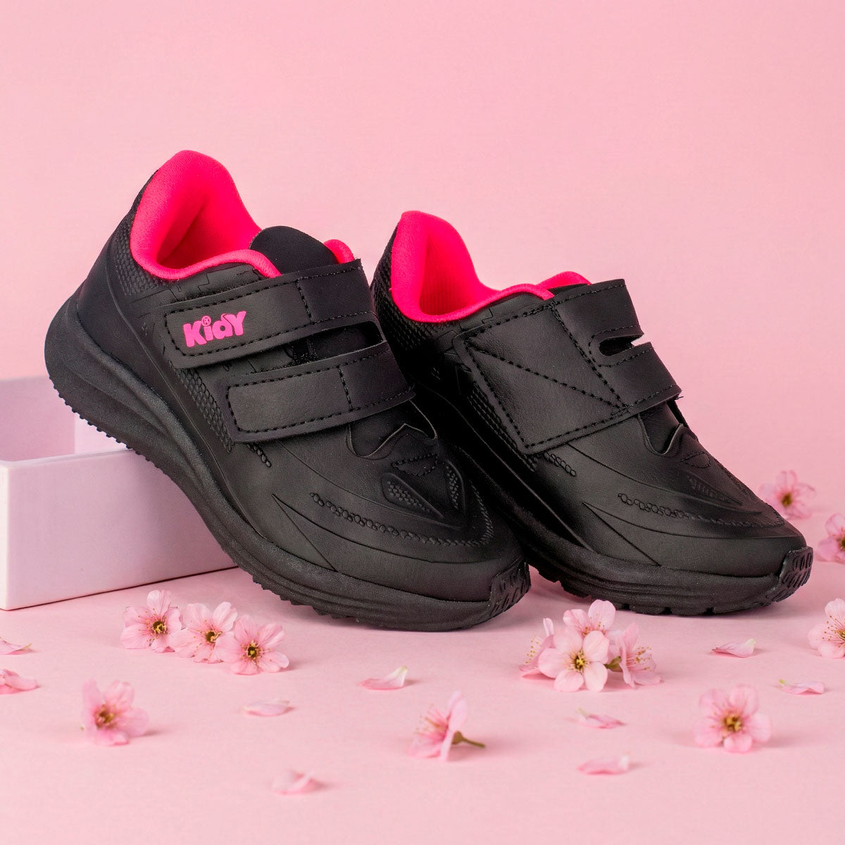 Tênis Menina Infantil Kidy Super Conforto Respitec Preto Pink Neon