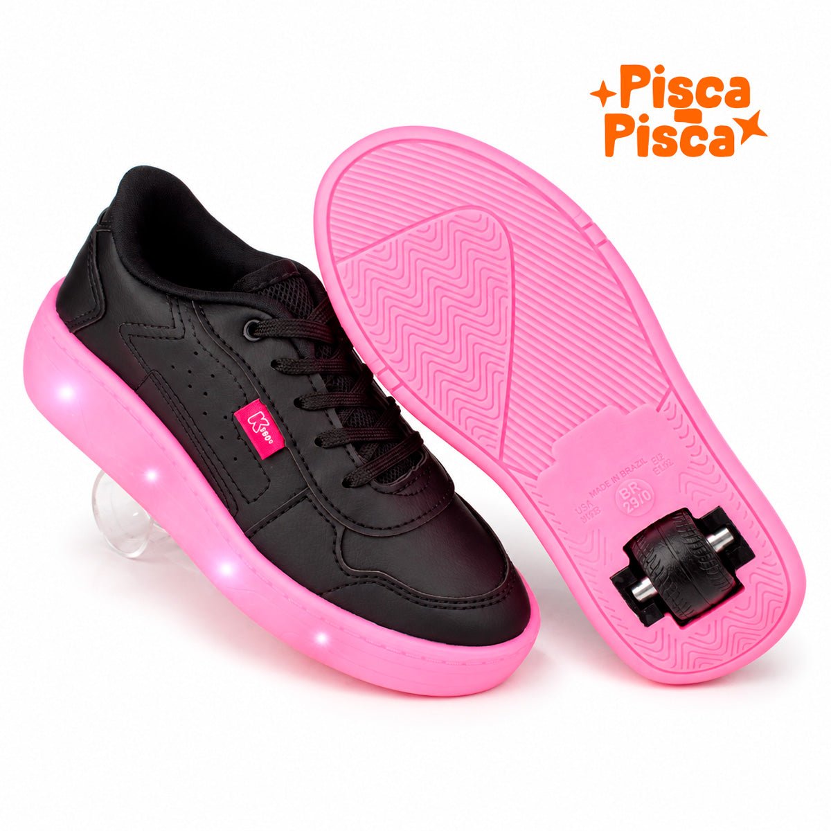 Tênis Infantil De Rodinha Kidy Preto/Rosa Led - Kidy Calçados - Tênis