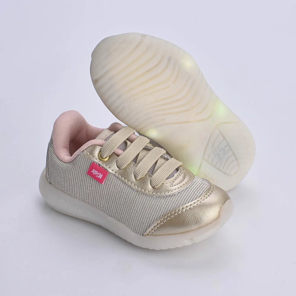 Tênis infantil Kidy de Luz Flex Light Ouro - Leve e Confortável - Kidy Calçados - Tênis